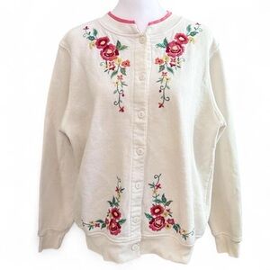 Floral Embroidered White Cardigan